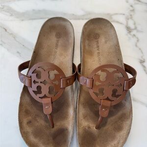 Tory Burch Miller Cloud Tan/Bourbon Sandals with cork/Birkenstock style Footbed